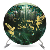 Lofaris Butterfly Fairy Gold Green Birthday Round Backdrop